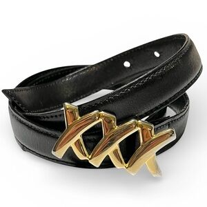 Vintage Paloma Picasso Black Leather Belt Gold-Toned XXX Logo Buckle Sz S